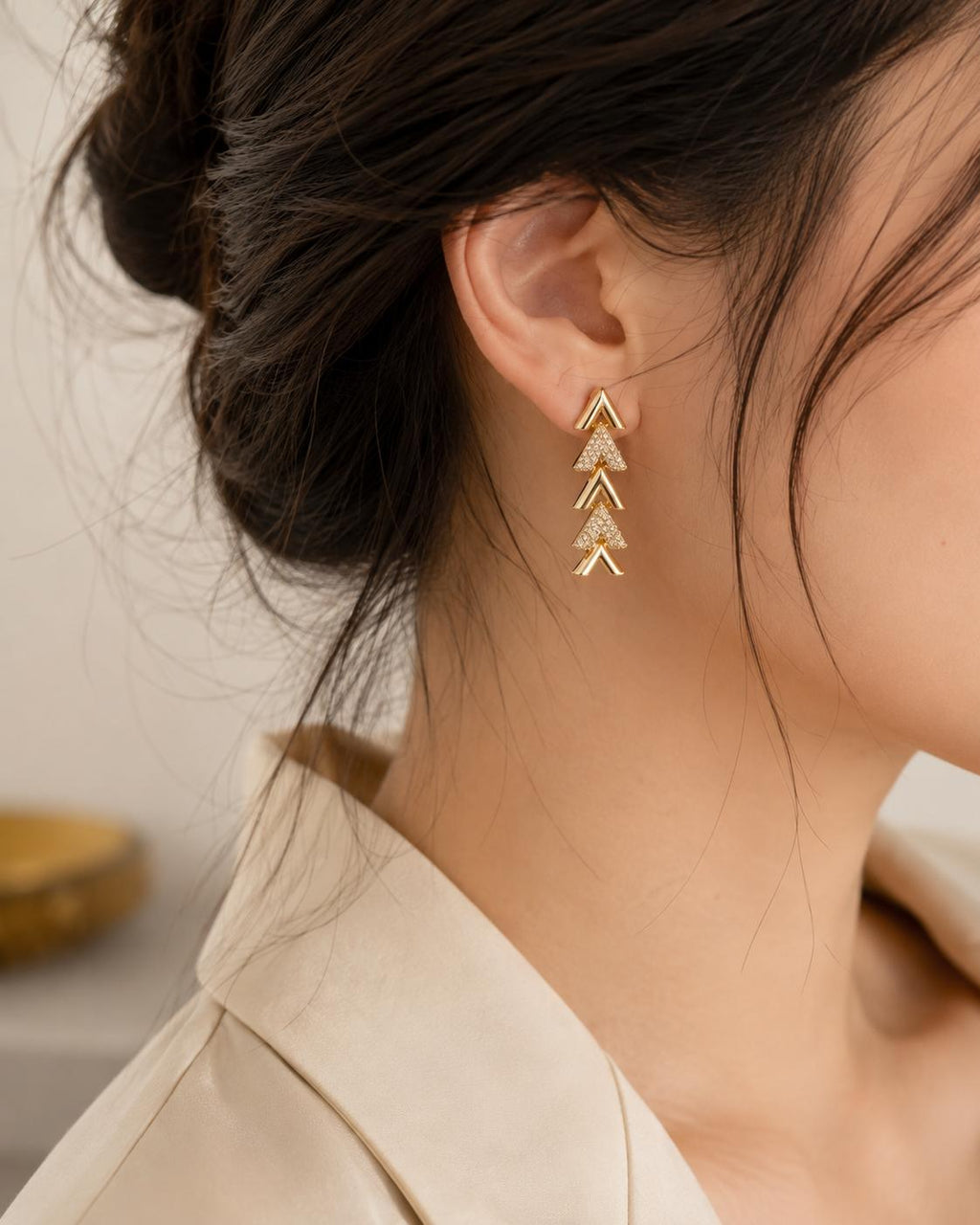 Pendientes largos dorados con piedras, diseño de triángulos geométricos, joyería elegante para mujer SUY