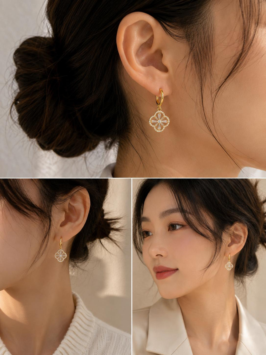 Aretes Colgantes Trébol De Cuatro Hojas Dorados Con Zirconia Brillante Pendientes Vintage Elegantes Para Uso Diario Fiesta Regalo SUY