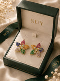 Aretes Flor Vintage Multicolor Zirconias Brillantes Lujo Para Fiesta Boda SUY