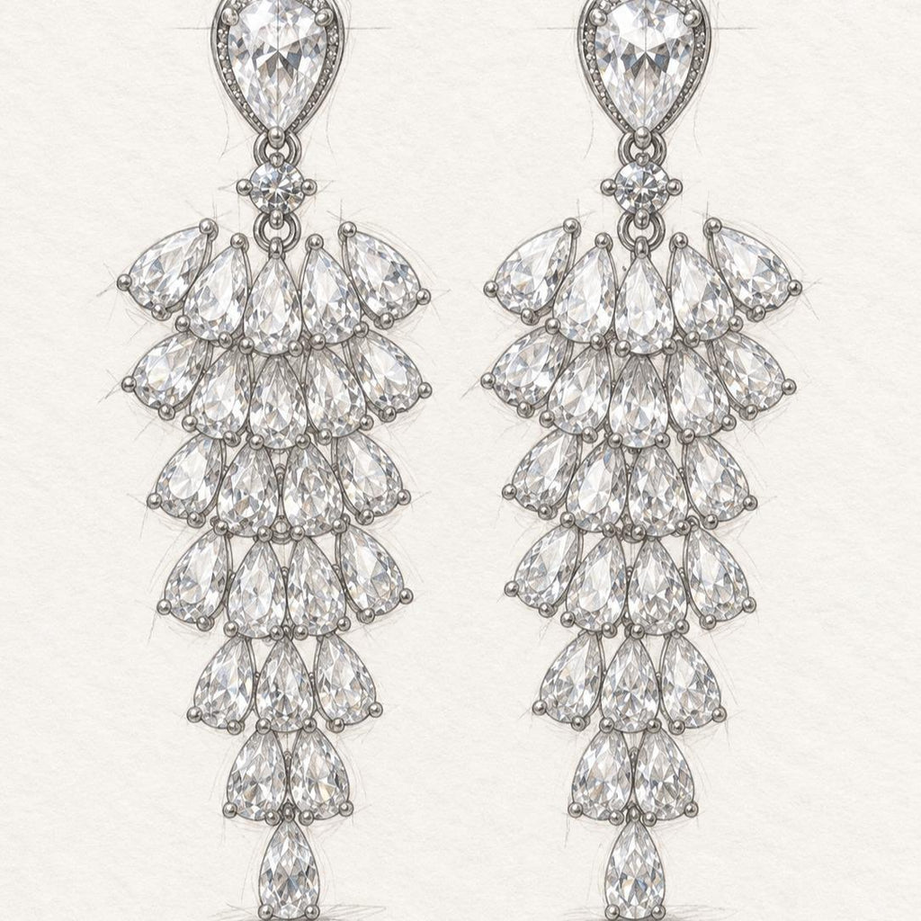 Sin níquel / Antialérgico, Aretes largos de borla con circonita en forma de gota, aretes elegantes para fiesta y boda SUY