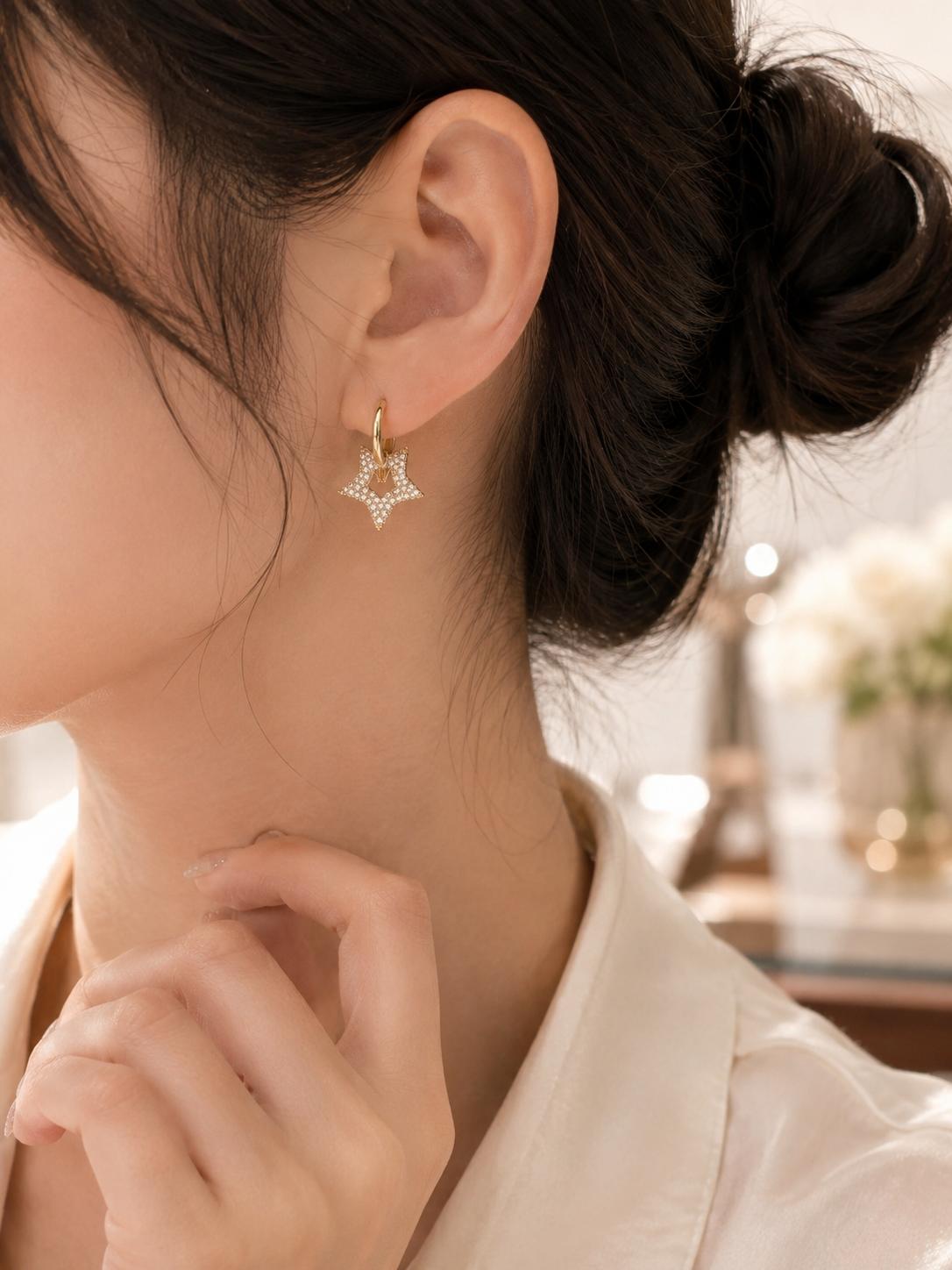 Aretes de Estrella Dorados con Zirconias Brillantes Joyería Elegante para Mujer SUY