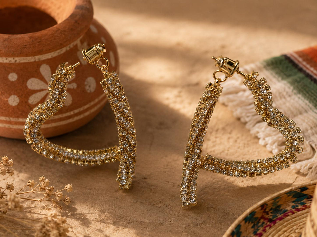 Aretes de aro corazón dorado llenos de circonitas brillantes, aretes llamativos para fiesta, boda, cita y uso diario, joyería de moda para mujer SUY
