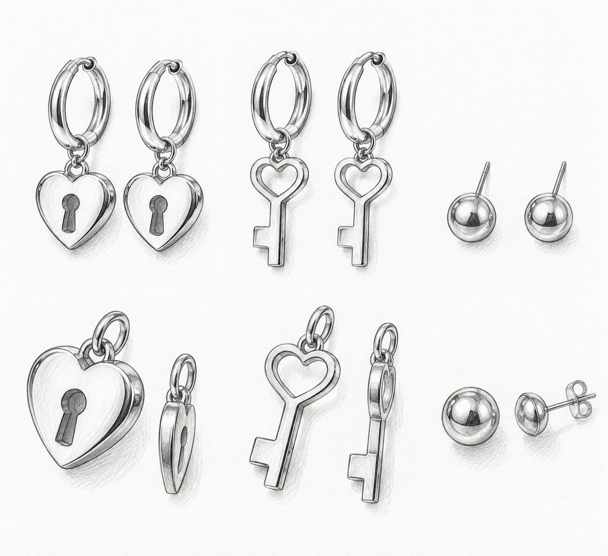 Set de tres pares de aretes dorados, aretes de aro candado y llave de corazón, aretes de bola, joyas de moda SUY