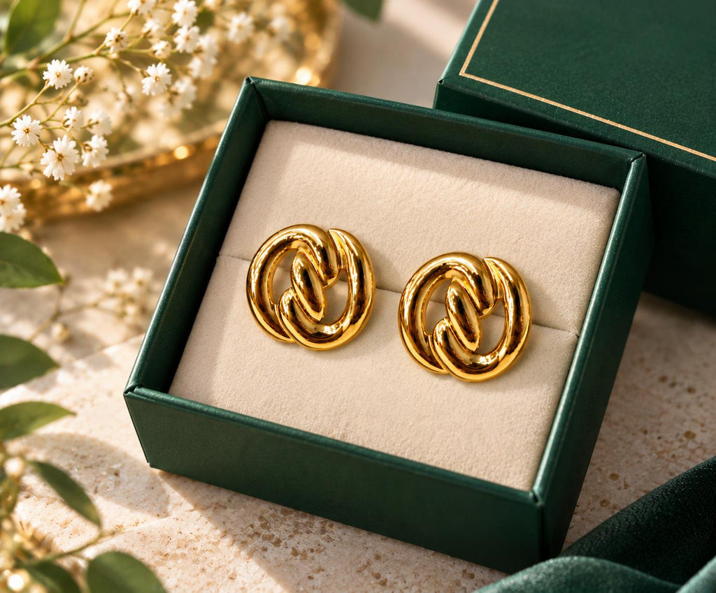 Aretes dorados de eslabones entrelazados para mujer, estilo moderno y elegante