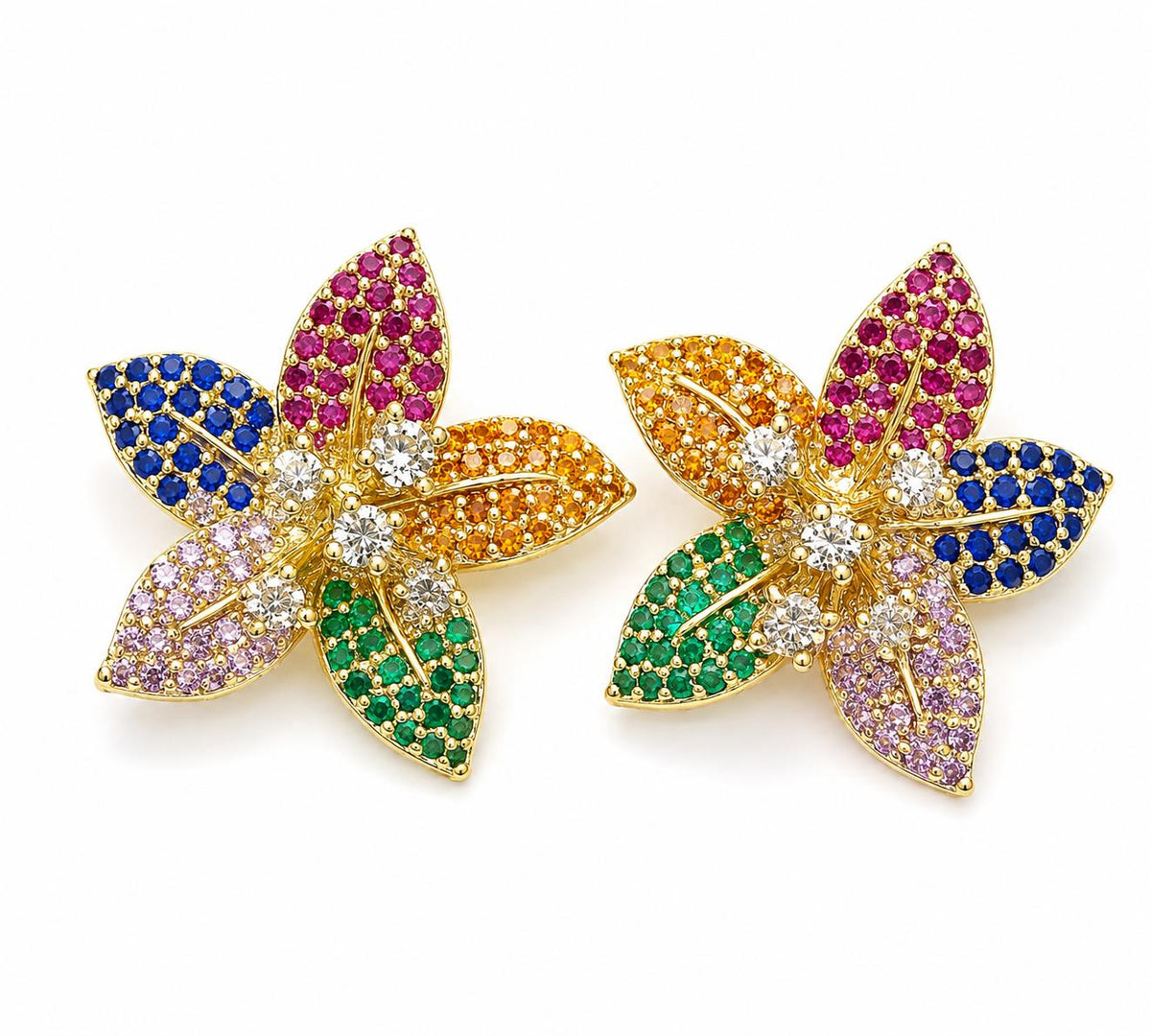 Aretes Flor Vintage Multicolor Zirconias Brillantes Lujo Para Fiesta Boda SUY