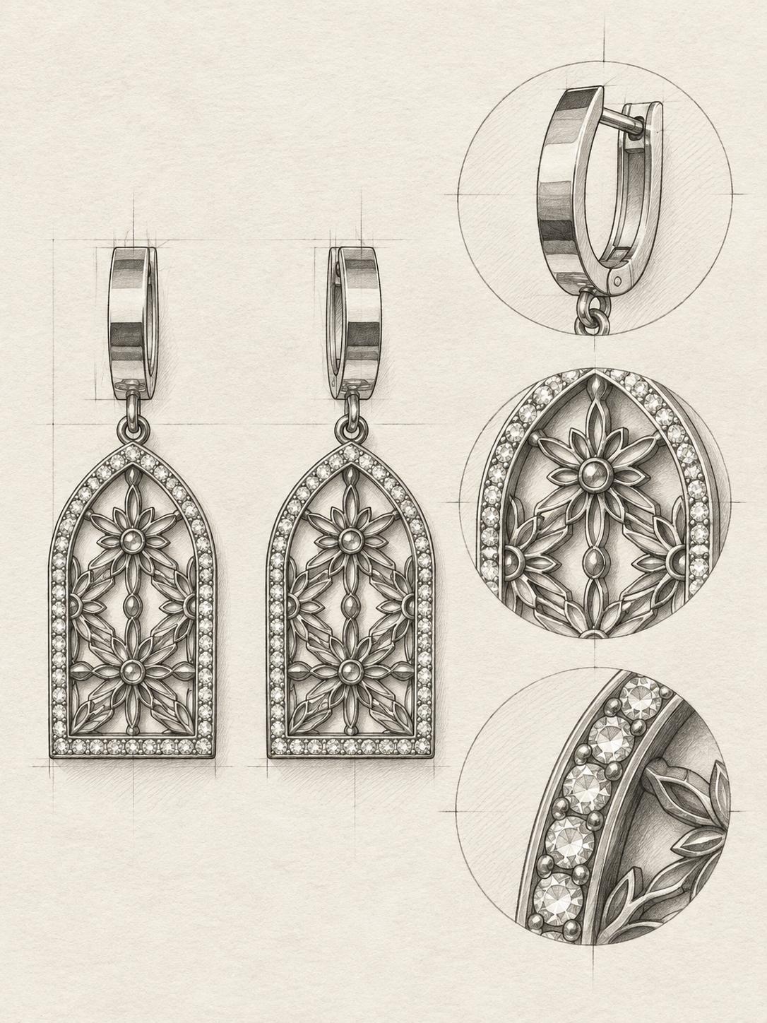Aretes largos dorados con diseño floral calado y detalles brillantes para mujer