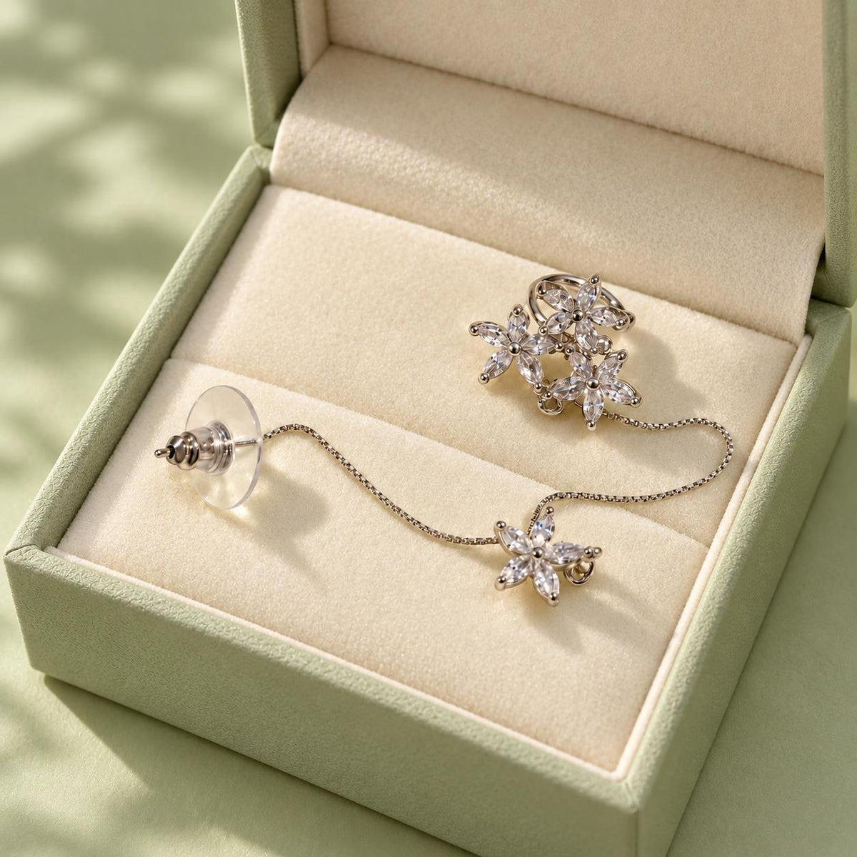 Aretes largos de cadena con flores de circonita, aretes delicados de estilo moderno para mujer SUY