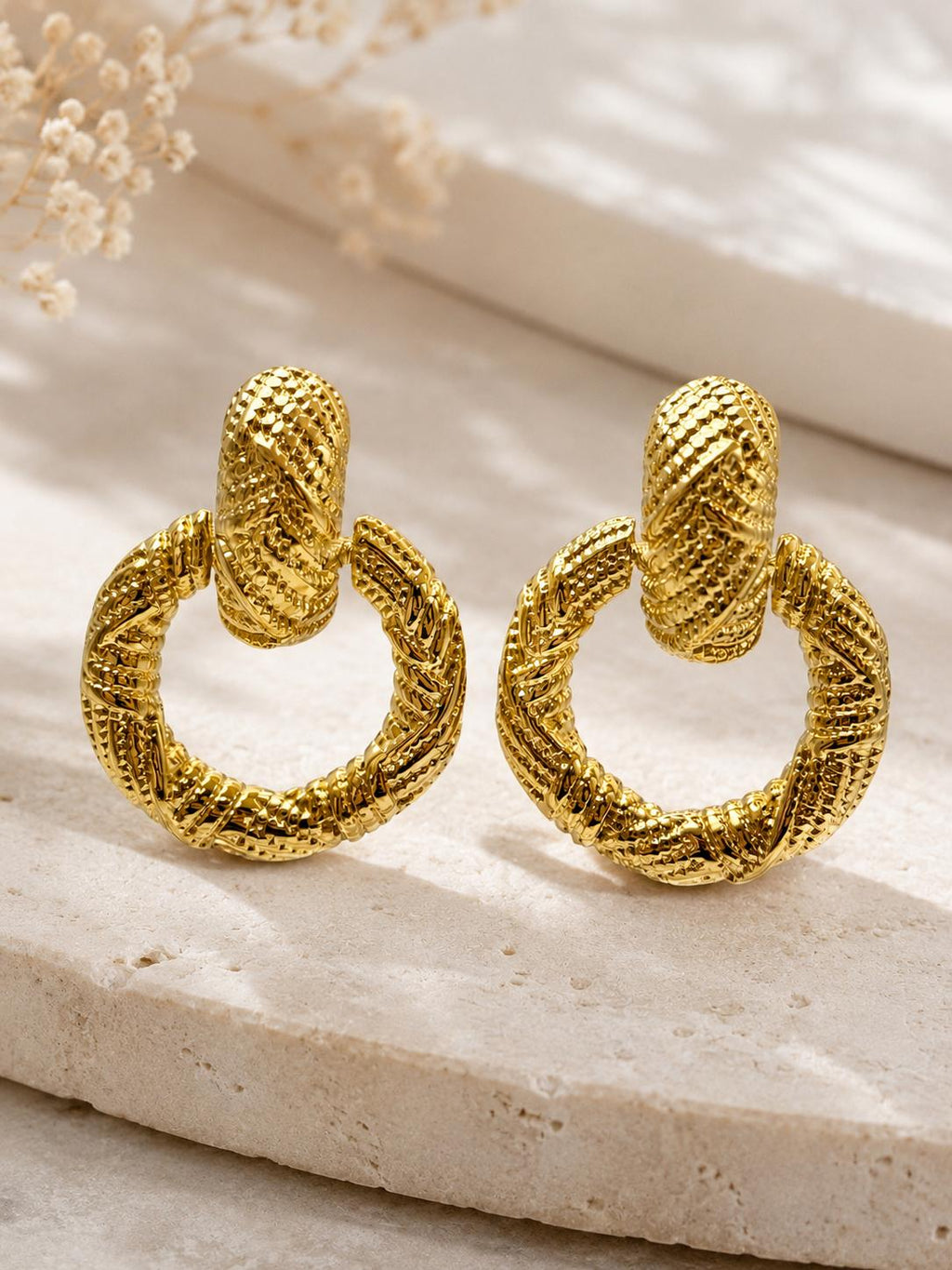 Aretes circulares texturizados dorados SUY, pendientes vintage para mujer