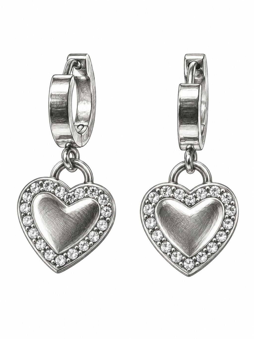 Aretes de Argolla con Corazón Colgante y Cristales en Tono Dorado para Mujer