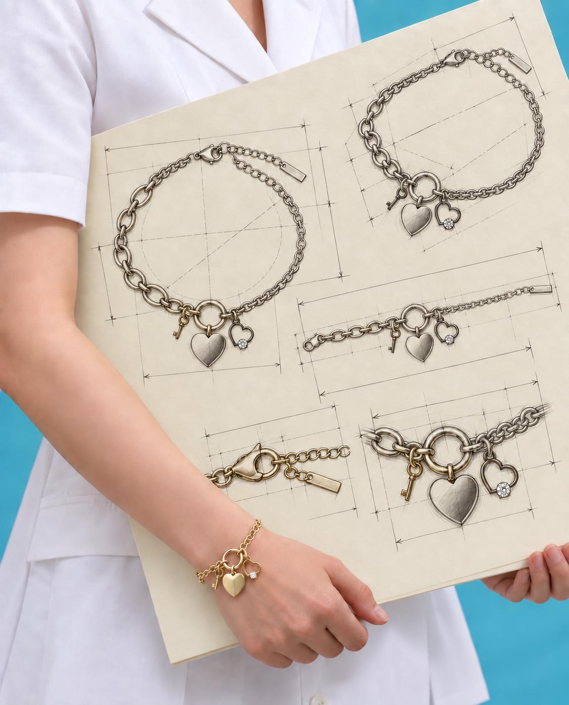Pulsera Dorada con Dije de Corazón y Llave — Joyería Elegante y Romántica para Mujer