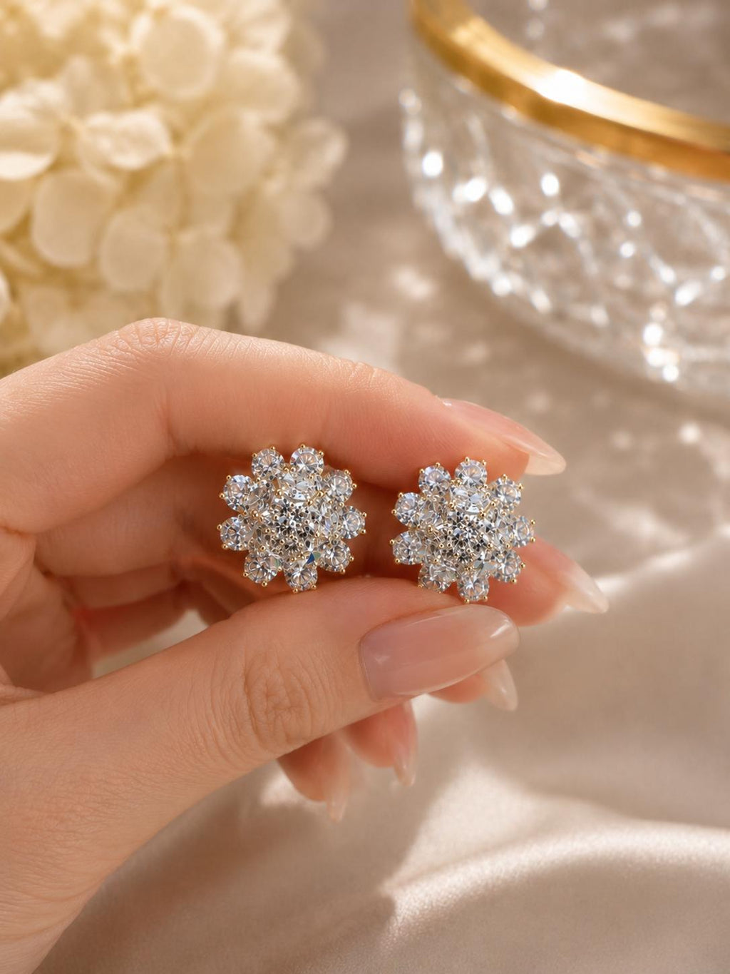 Pendientes cluster de circonita brillante SUY, aretes lujosos para mujer de fiesta