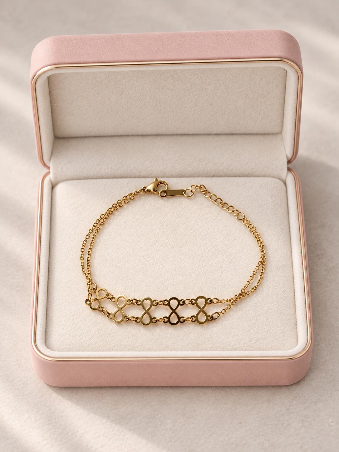 Pulsera Infinito en Oro — Diseño Doble Cadena, Elegante y Minimalista
