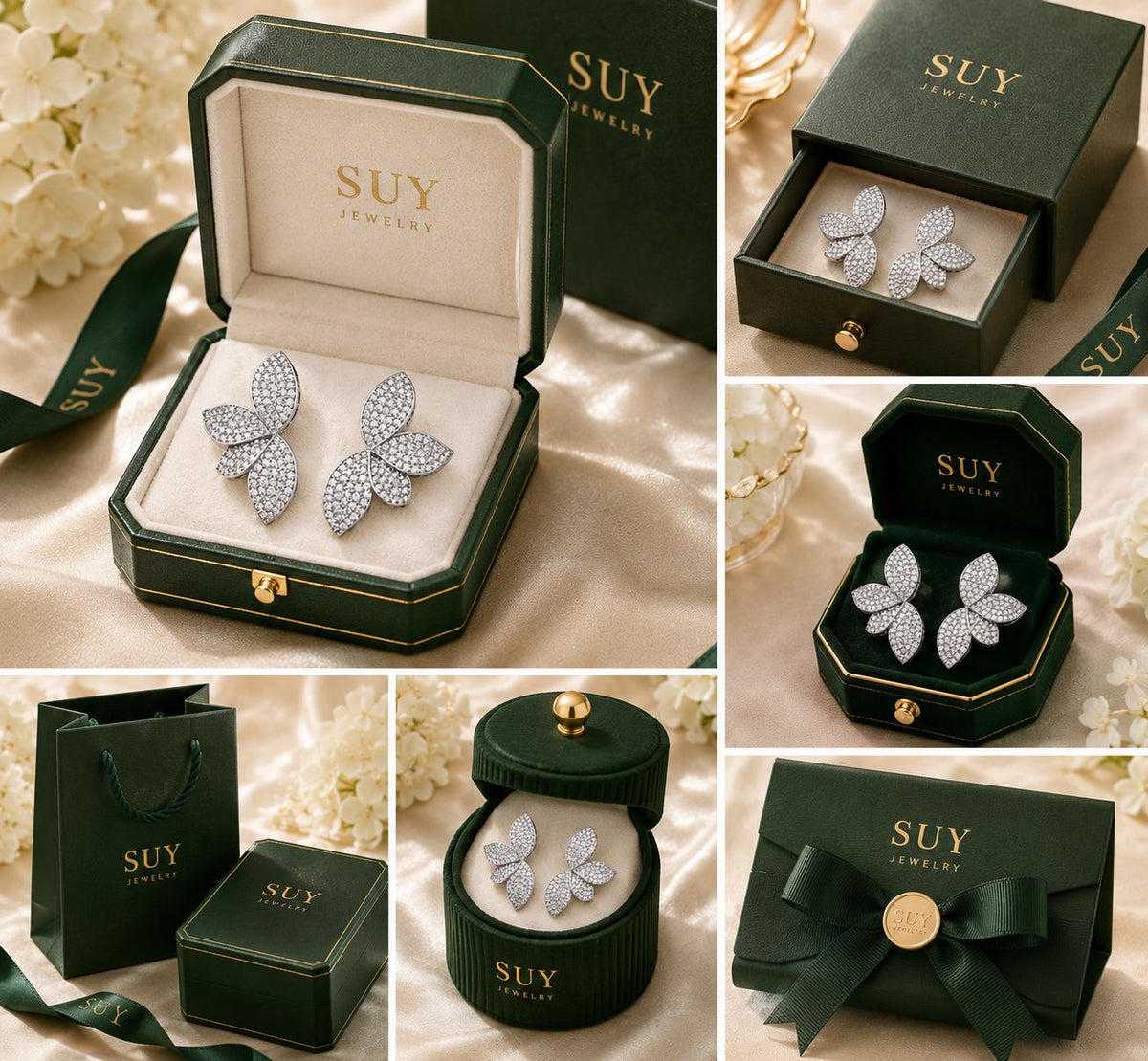 Aretes de Tuerca Mariposa Plateados con Piedras Brillantes, Diseño Elegante para Mujer SUY